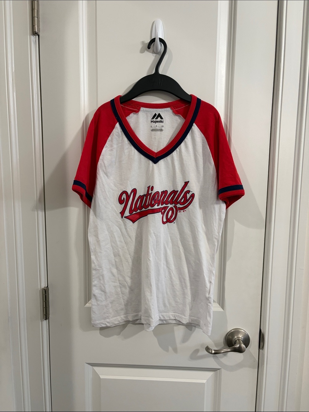 Majestic White and Red Nationals Baseball Tee